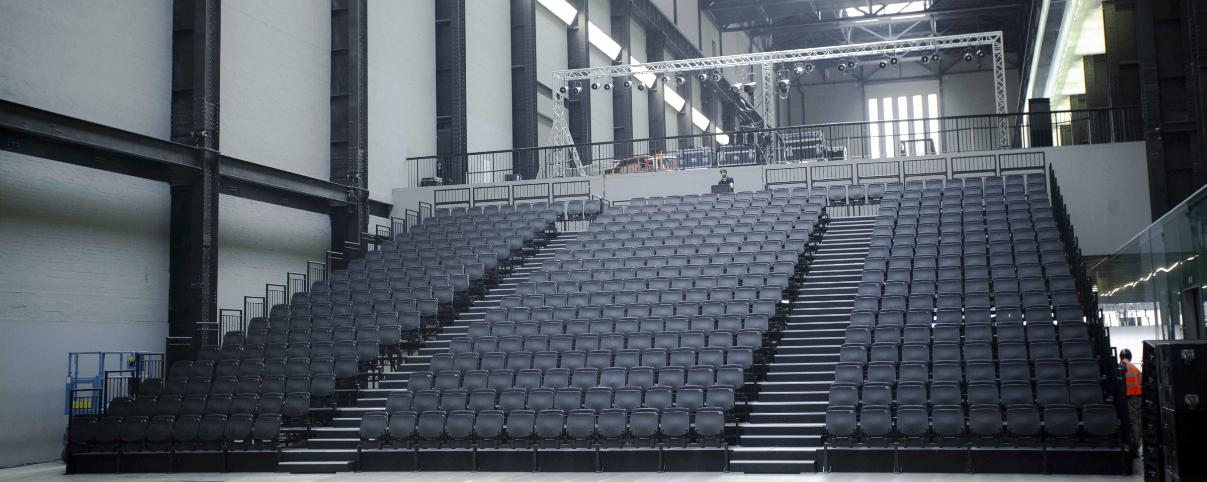 Tiered bleacher seats in a conference/lecture layout